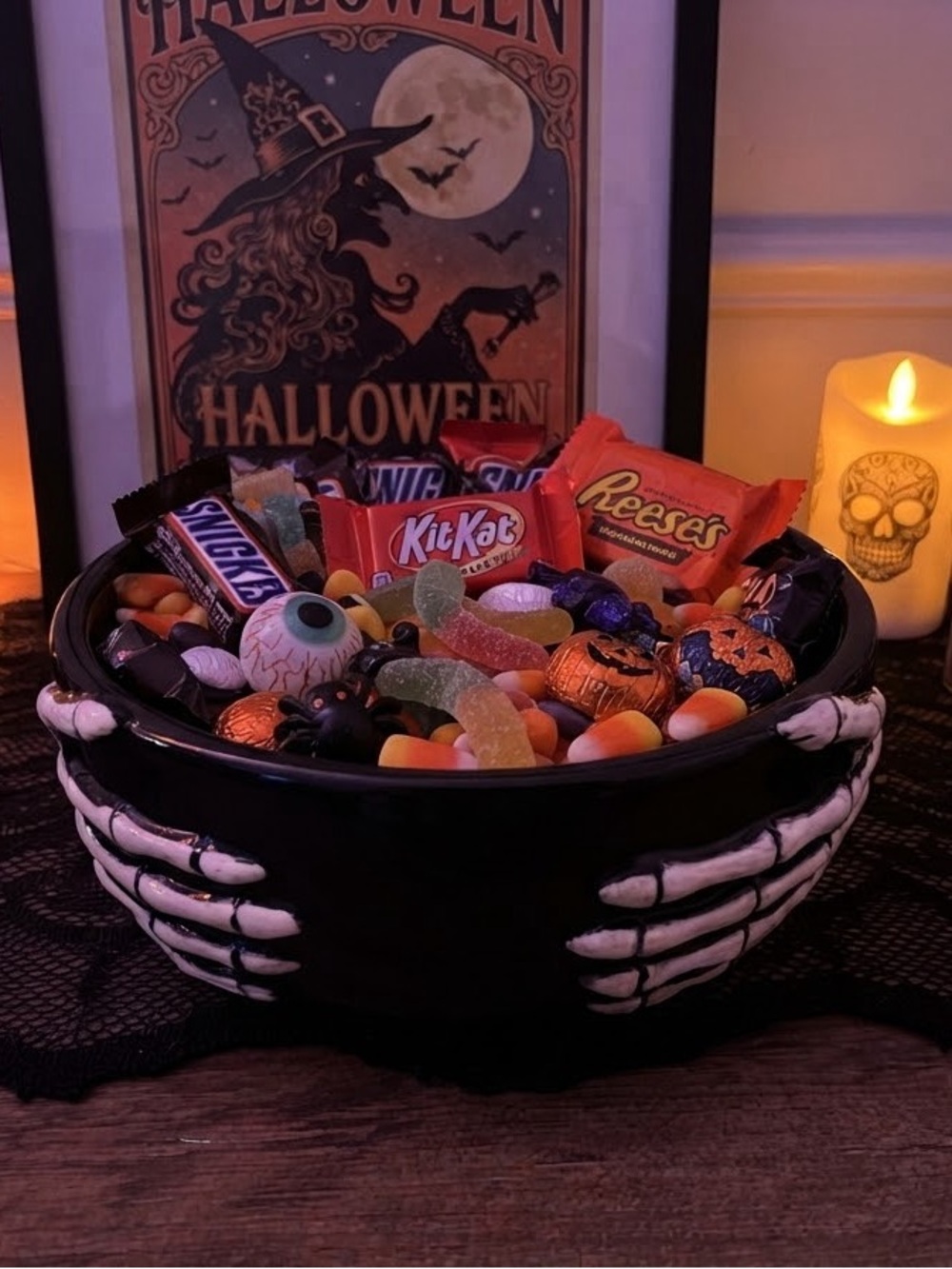 Skeleton Ceramic Candy Bowl - Black Halloween Treat Bowl